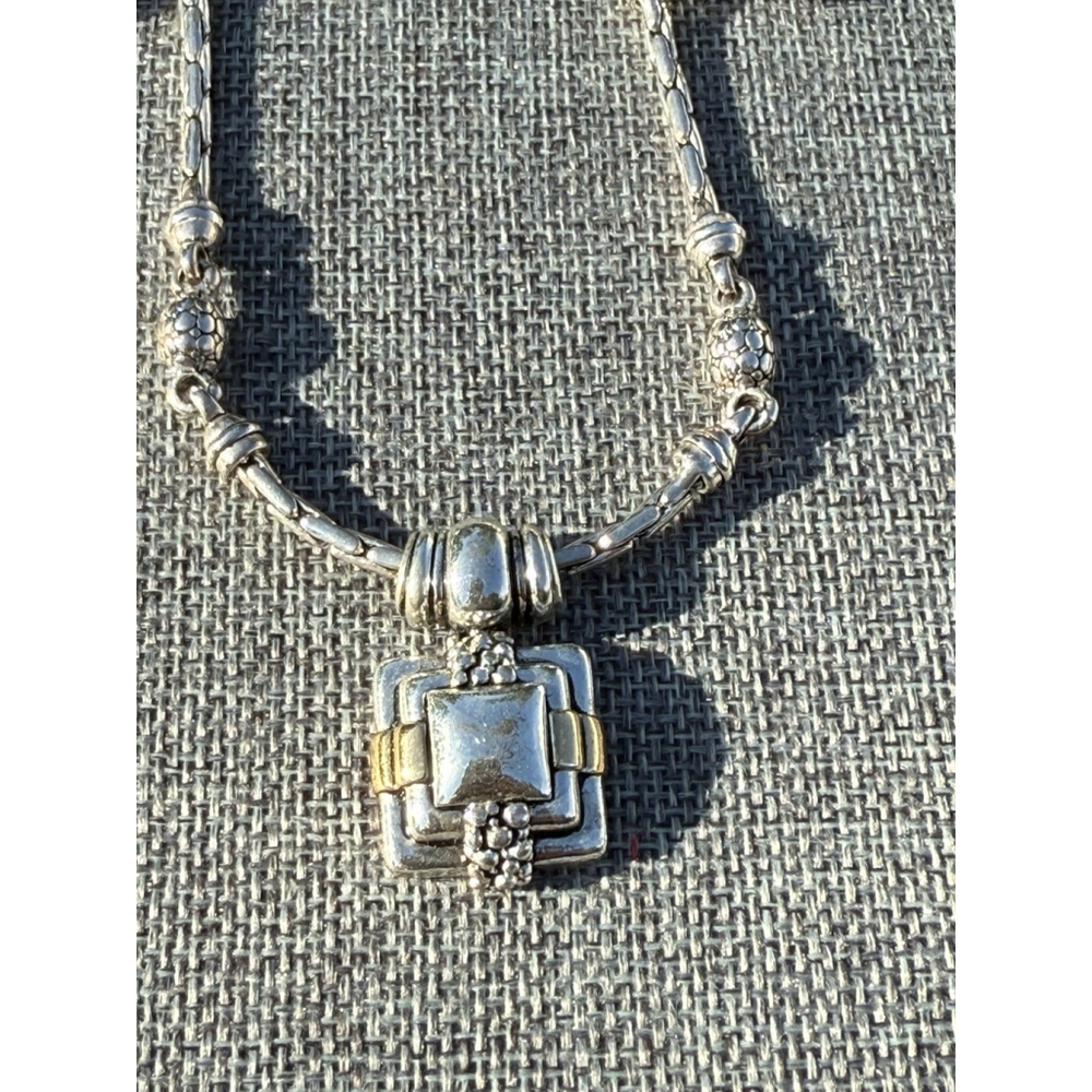 Silver & Gold Toned 17.5” Chain w/ Pendant & Matching Earring Set Ornate